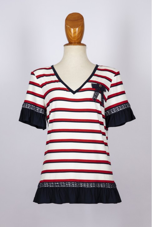 Top pico rayas liso Top pico rayas liso