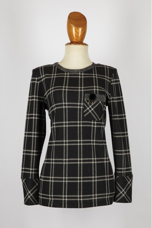 Top punto negro/cuadros lurex con broche Top punto negro/cuadros lurex con broche