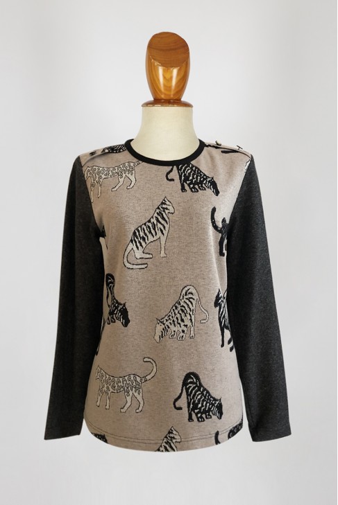 Top punto estamp. felinos coord. liso Top punto estamp. felinos coord. liso
